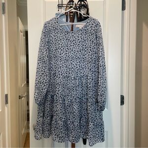 Light Blue Floral Tiered Mini Dress Size XL